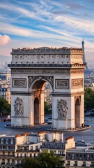 Naklejka premium Arc de Triomphe in Paris with Eiffel Tower in background