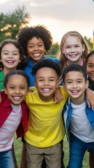Fototapeta premium Group of diverse happy children smiling outdoors