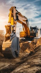 Fototapeta premium Excavator digging in the ground on day light