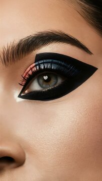 Close up eye with fashion art on stahe make up. fashion make up and excentric glamour concept. rnbow make up