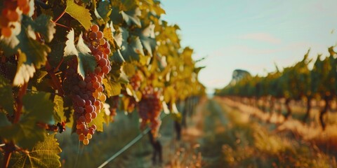 Summer vineyard on a wine estate under a clear blue sky