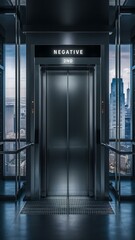 Modern steel elevator, door closed, floor showing -2