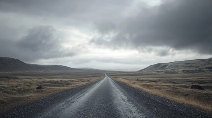 Lonely Road Through Icelandic Landscape