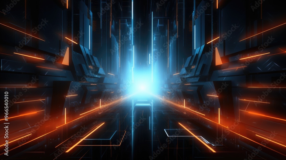 Poster a futuristic abstract background with glowing lines and geometric shapes.