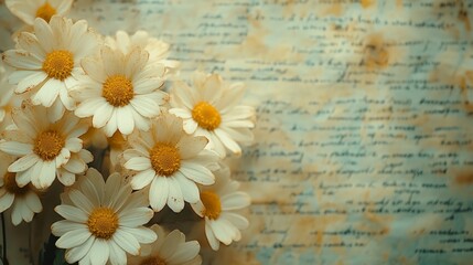 Vintage Handwritten Paper with Daisies, Romantic Floral Junk Journal Background