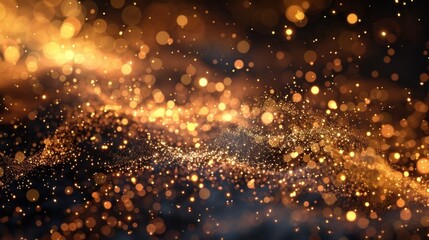 Shimmering golden glitter particles dancing and swirling in a captivating abstract background creating a magical festive and elegant atmosphere perfect for holiday or designs