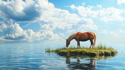 Solitary Horse on a Small Island