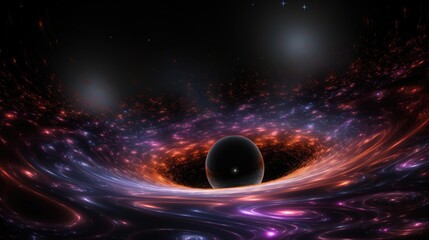 Obraz premium A mesmerizing abstract artwork depicting a black hole in space, surrounded by swirling colors and glowing lights.