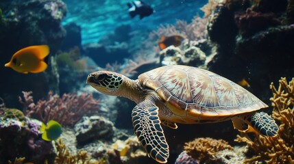 Fototapeta premium Sea Turtle in a Coral Reef