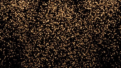 Glowing golden tiny stars with light rays on black background falling down seamless loop 3d render. Sparkling yellow stars particles backdrop elements for award ceremony, greeting card or celebration