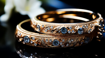 A gold ring with diamonds and diamonds on it, antique silver bracelet, antique silver ring, antique silver jewelry