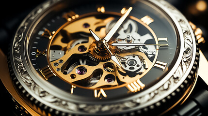 A gold watch with the number 3 on it, old pocket watch, antique pocket watch, old watch mechanism