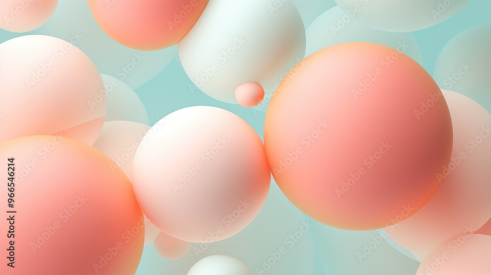 Poster a soft and delicate abstract background with overlapping pastel spheres in shades of peach and white
