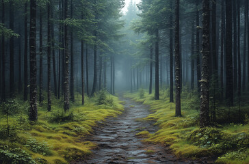 Naklejka premium Enchanted Dense Chocolate Woods: Stylized Forest Scene with Rich Brown Tones