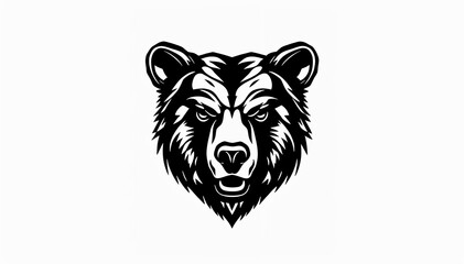 stylized illustration of a bear's head. The design is minimalistic, using bold black lines to outline the bear's features, including its ears, eyes, and snout. The expression is neutral,