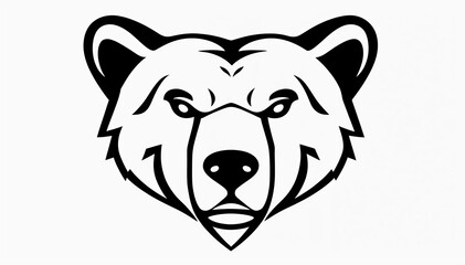 stylized illustration of a bear's head. The design is minimalistic, using bold black lines to outline the bear's features, including its ears, eyes, and snout. The expression is neutral,