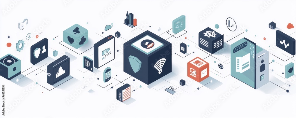 Poster abstract background with geometric shapes and icons representing technology and connectivity