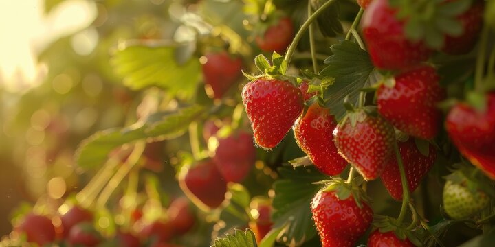 Sun kissed summer strawberries ripe for picking Bursting with juicy sweetness and vibrant colors