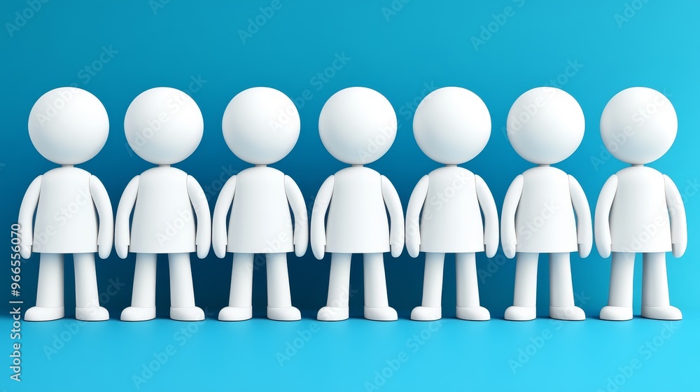 Poster a group of simple white figures standing in a row against a turquoise background, symbolizing unity 
