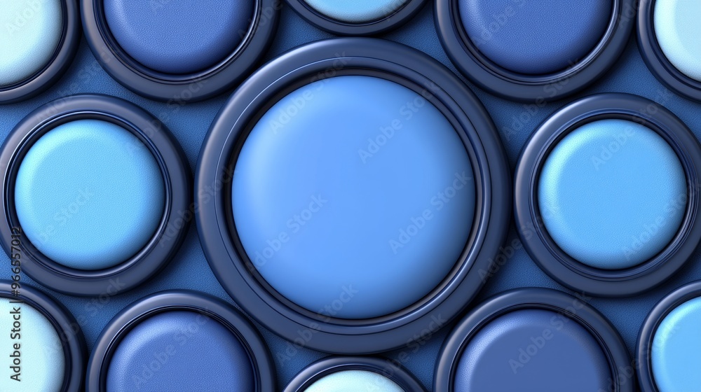 Poster abstract pattern featuring circular shapes in varying shades of blue, creating a dynamic visual text