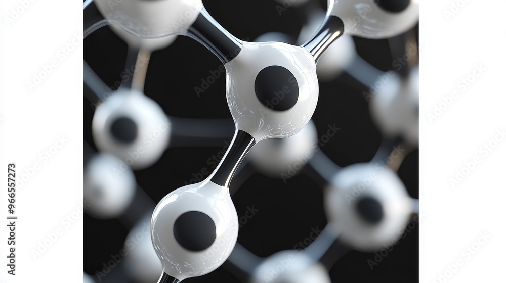 Poster close-up view of a molecular structure showcasing interconnected atoms and bonds in a scientific rep