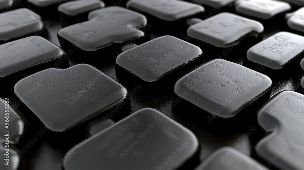 Poster close-up view of black keyboard keys with a glossy finish. ideal for tech, office, and digital theme