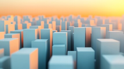 Obraz premium A vibrant city skyline at sunset, showcasing modern architecture with a beautiful orange glow illuminating the horizon.