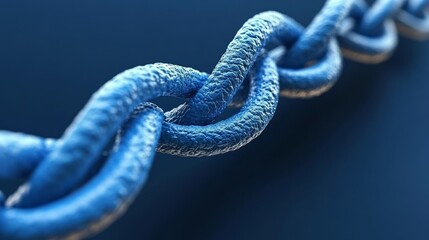 Close-up view of a strong, blue metallic chain link showcasing texture and detail against a blurred background.