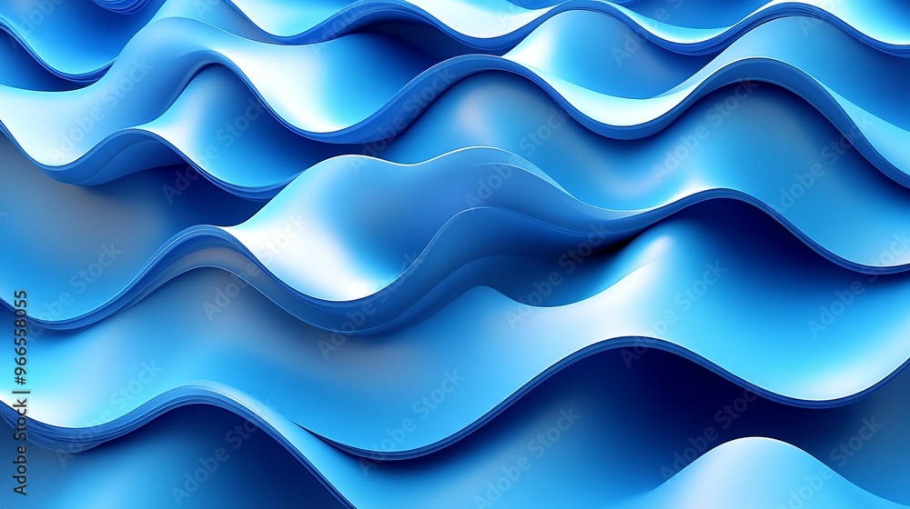 Poster smooth waves in vibrant shades of blue create a calming and dynamic background, perfect for various 