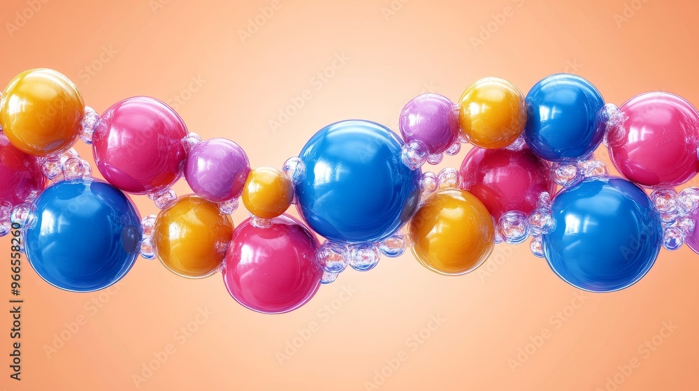 Poster vibrant and colorful abstract spheres connected in a chain, perfect for illustrating concepts of con