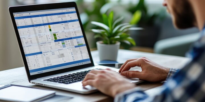 man using labtop , hand using laptop with virtual work schedule plan on screen - Powered by Adobe