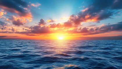 Fototapeta premium Golden Sunset Over Calm Ocean Water