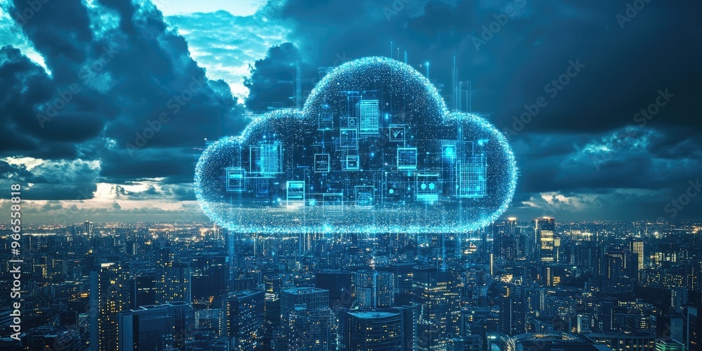 Poster digital transformation, automation, and business strategy concepts, including iot, big data, and clo