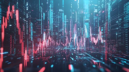 Obraz premium Digital Cityscape with Glowing Lines.