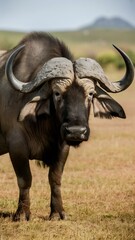 Obraz premium Cape buffalo standing in a dry grassy field