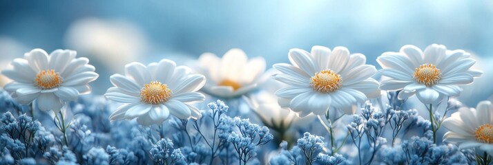 Obraz premium White Daisies Blooming in a Field of Blue Flowers