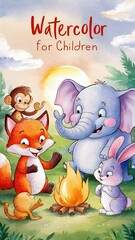 Fototapeta premium Watercolor animal for kids