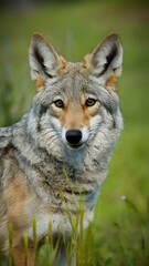 Obraz premium Wild coyote up close and personal on a summer day
