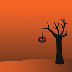 halloween pumpkins next to a tree on a colored background, halloween background