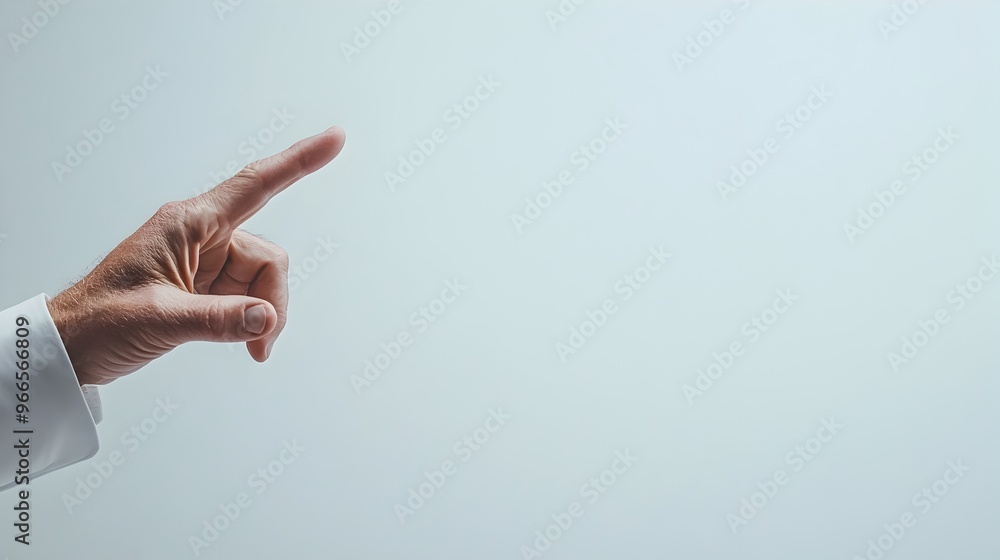 Poster Businessman Gestures Tapping Virtual Display with Empty Branding Space