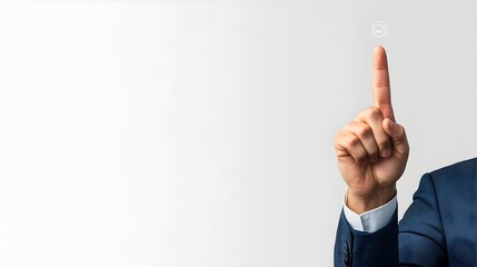 Businessman Interacting with Invisible Tech Interface on White Background