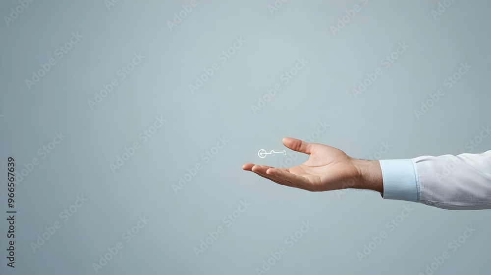 Poster businessman s digital interaction with futuristic invisible tech