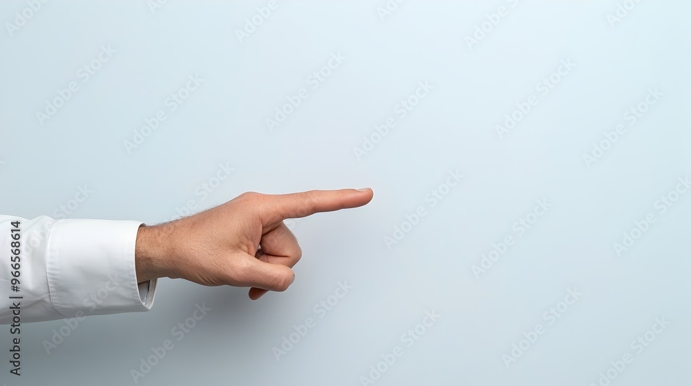 Poster businessman s pointing gesture interacting with invisible technology in corporate setting