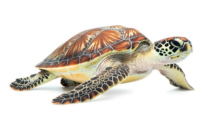 Sea turtle displayed alone, set against a bright white background