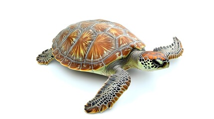 Fototapeta premium Sea turtle gracefully isolated on a clean white background image.