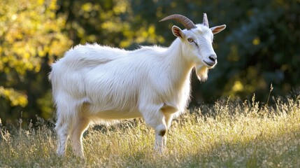 Obraz premium A White Goat Standing in a Field