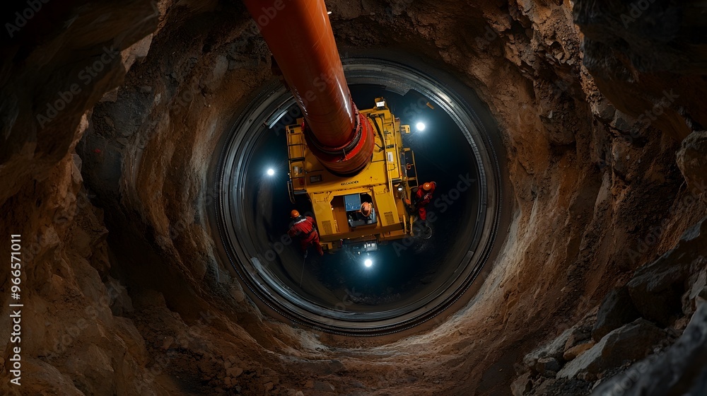 Poster close up view of drilling machine penetrating rock layers in chinese ultra deep borehole project