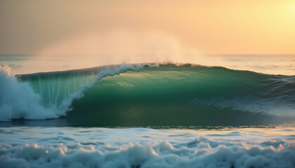 Fototapeta premium Rolling Ocean Wave at Sunset with Soft Pastel Light