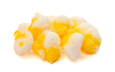 Freeze Dried Lemon Flavored Candy Isolated on a White Background