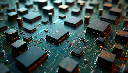 Obraz premium High-Tech Microchip Circuit Board Close-Up